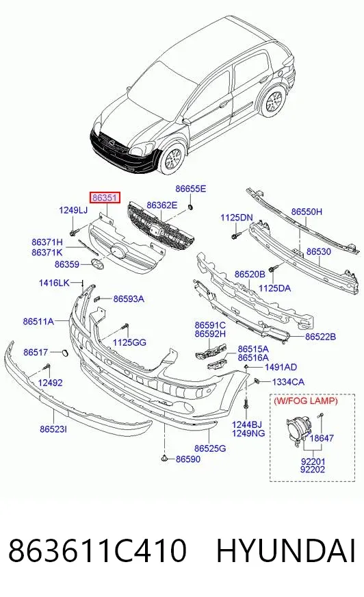 Решітка радіатора 863611C410 Hyundai/Kia