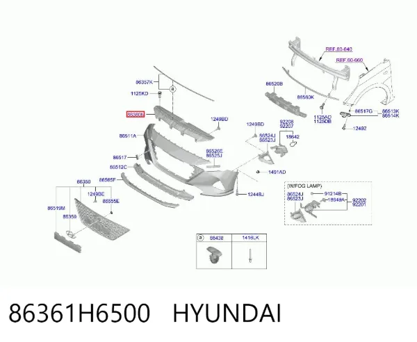 Накладка верхня передньої панелі/супорту радіатора 86361H6500 Hyundai/Kia