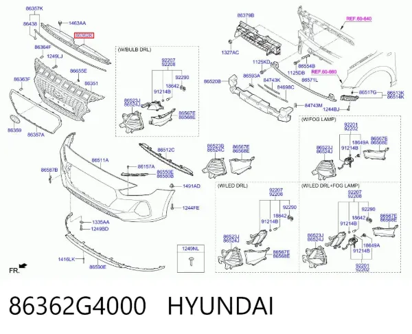 Молдинг решітки радіатора, верхній 86362G4000 Hyundai/Kia