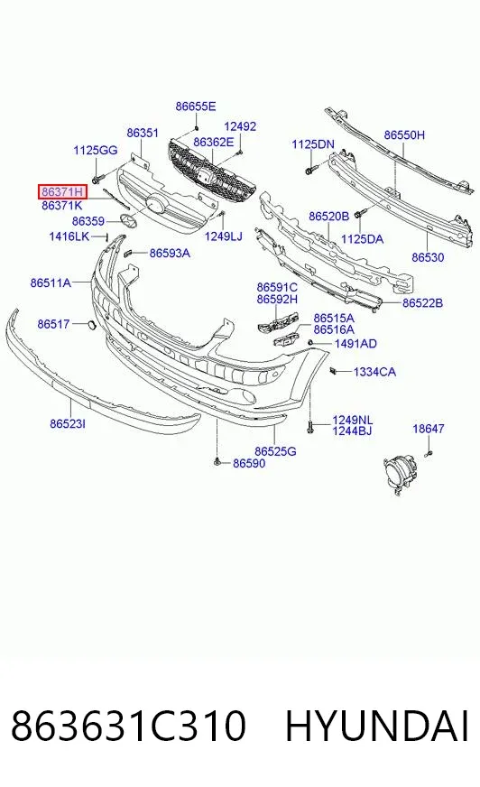 Молдинг решітки радіатора, лівий 863631C310 Hyundai/Kia
