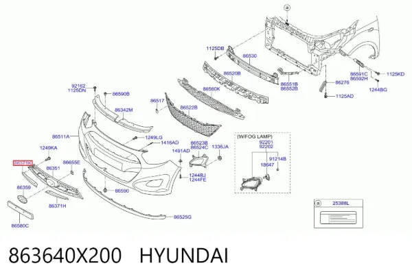 Молдинг решітки радіатора, правий 863640X200 Hyundai/Kia