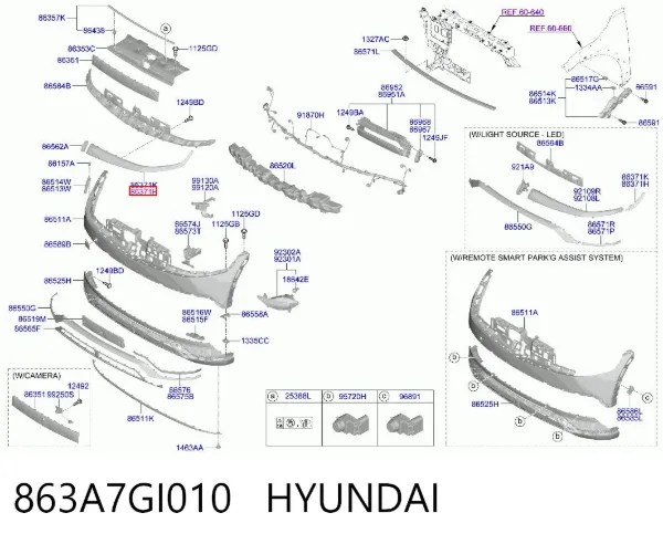 Молдинг переднього бампера, лівий 863A7GI010 Hyundai/Kia