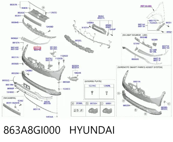 Молдинг решітки радіатора, правий 863A8GI000 Hyundai/Kia