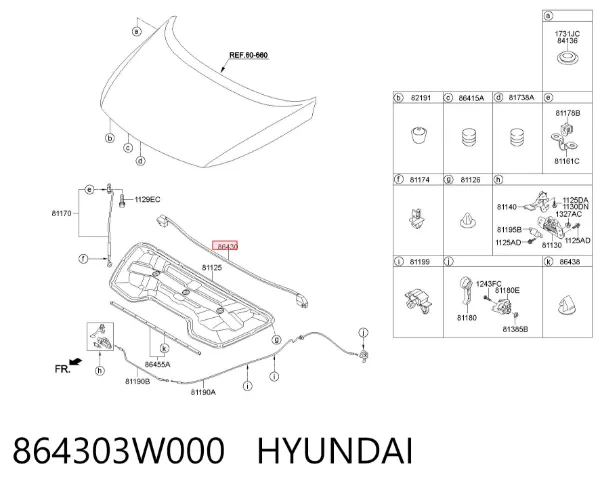Ущільнювач капота 864303W000 Hyundai/Kia
