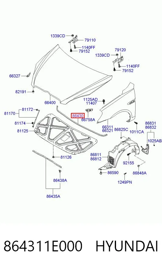Шумоізоляція капота 864311E000 Hyundai/Kia