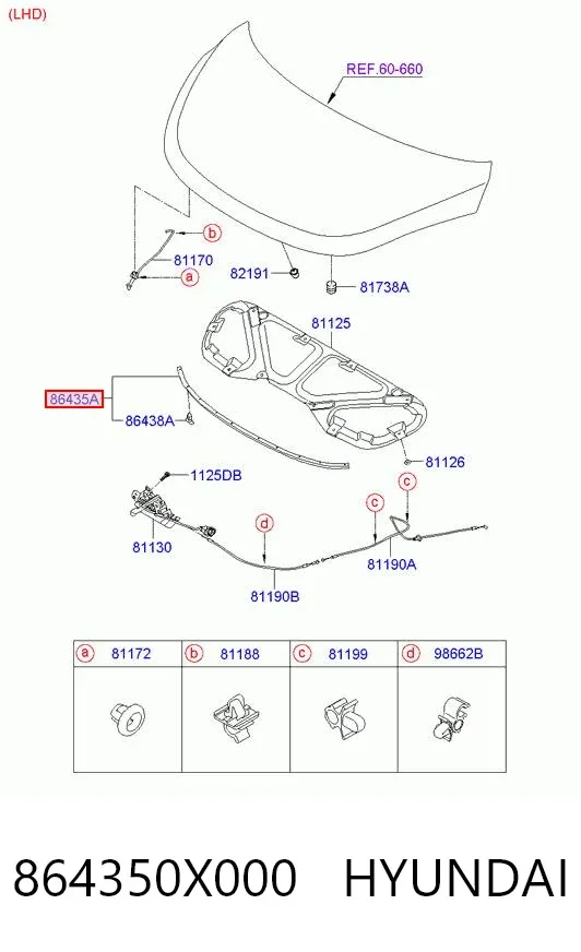 Ущільнювач капота 864350X000 Hyundai/Kia
