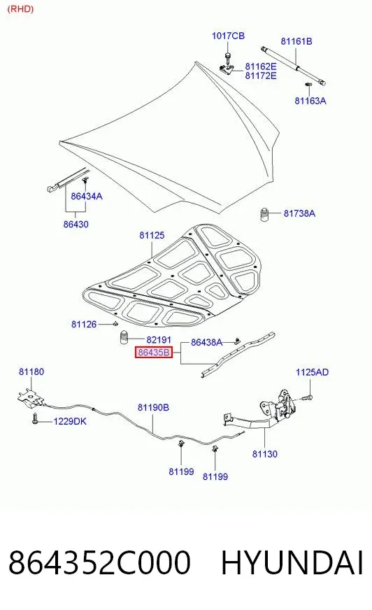 Шумоізоляція капота 864352C000 Hyundai/Kia