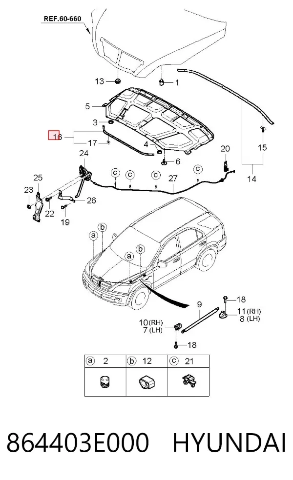 Ущільнювач капота 864403E000 Hyundai/Kia