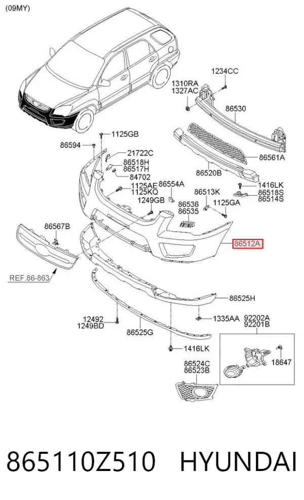 Бампер передній, верхня частина 865110Z510 Hyundai/Kia