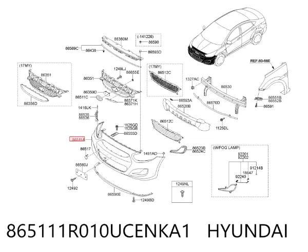 Передній бампер 865111R010UCENKA1 Hyundai/Kia