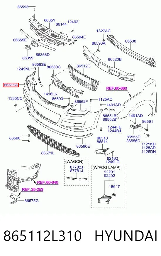 Передній бампер 865112L310 Hyundai/Kia