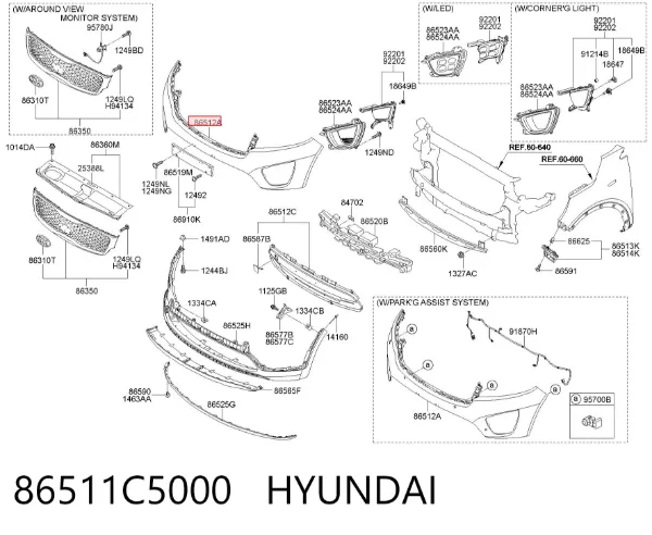 Бампер передній, верхня частина 86511C5000 Hyundai/Kia