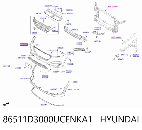 Бампер передній, верхня частина 86511D3000UCENKA1 Hyundai/Kia