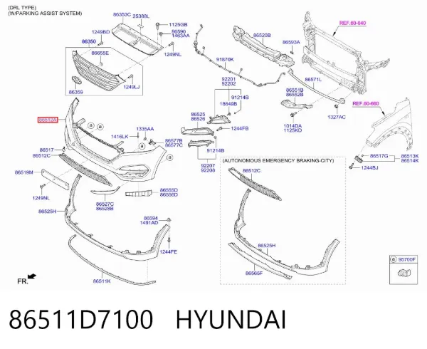 Передній бампер 86511D7100 Hyundai/Kia