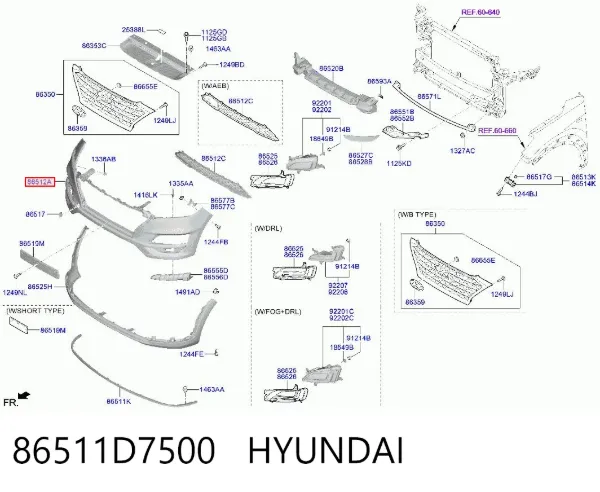 Передній бампер 86511D7500 Hyundai/Kia