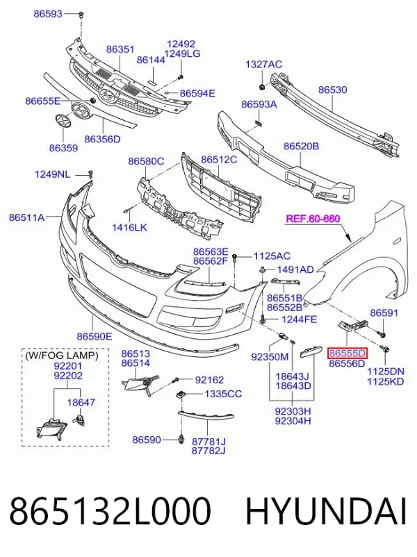 Направляюча переднього бампера, ліва 865132L000 Hyundai/Kia