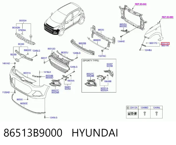 Кронштейн бампера переднього, лівий 86513B9000 Hyundai/Kia