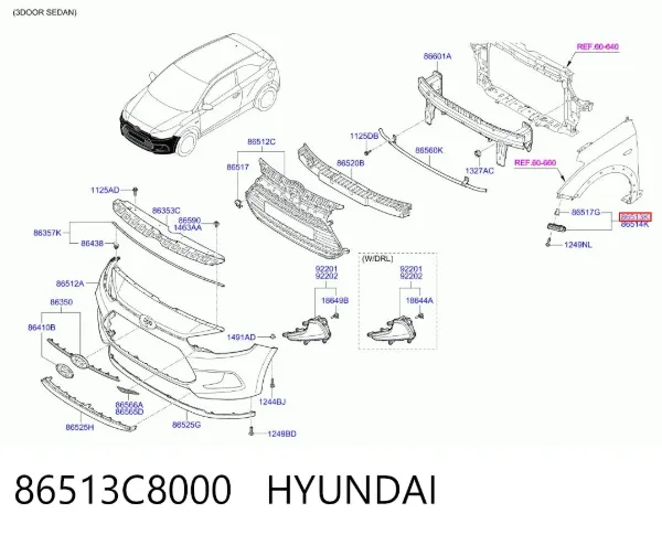Кронштейн бампера переднього, лівий 86513C8000 Hyundai/Kia