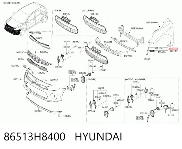 Кронштейн кріплення крила переднього лівого, передній 86513H8400 Hyundai/Kia
