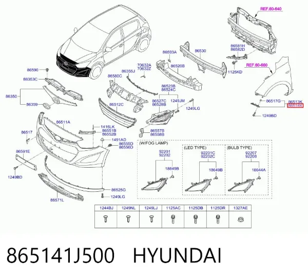Кронштейн бампера переднього, правий 865141J500 Hyundai/Kia