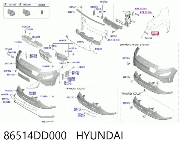 Кронштейн бампера переднього, правий 86514DD000 Hyundai/Kia