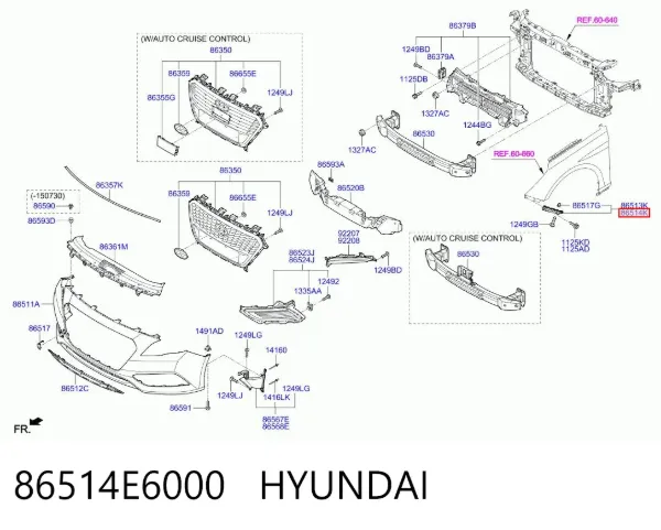 Кронштейн бампера переднього, правий 86514E6000 Hyundai/Kia