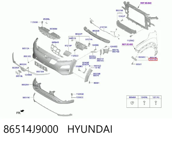 Кронштейн бампера переднього, зовнішній правий 86514J9000 Hyundai/Kia