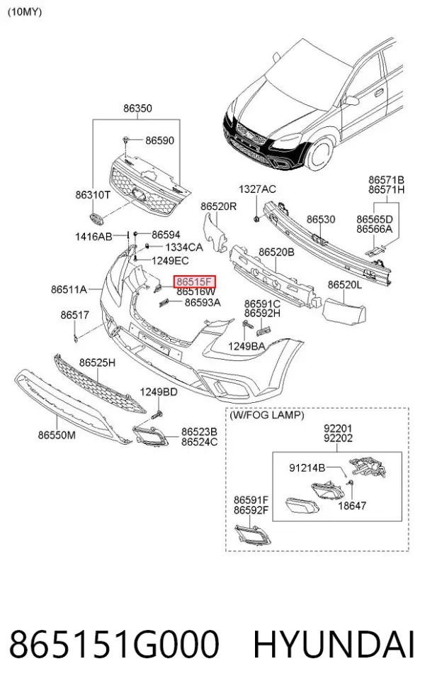 Кронштейн бампера переднього, лівий 865151G000 Hyundai/Kia