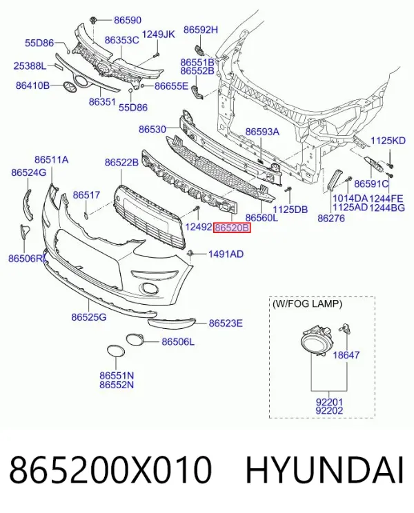 Абсорбер (наповнювач) бампера переднього 865200X010 Hyundai/Kia