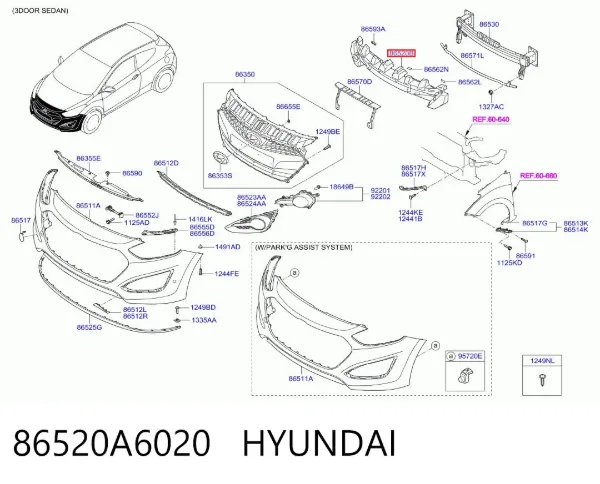 Абсорбер (наповнювач) бампера переднього 86520A6020 Hyundai/Kia
