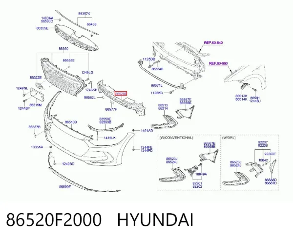 Абсорбер (наповнювач) бампера переднього 86520F2000 Hyundai/Kia