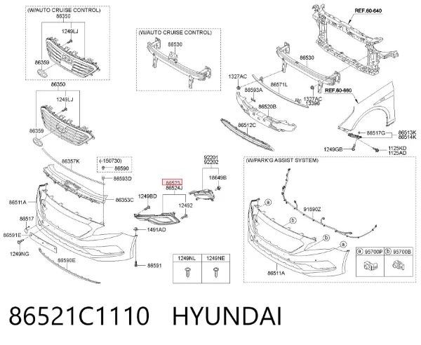 Обід (окантовка) фари протитуманної, лівої 86521C1110 Hyundai/Kia