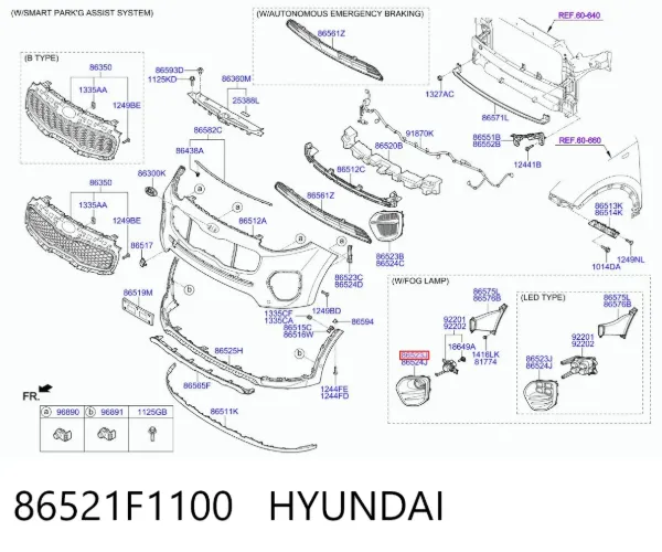 Заглушка/ решітка протитуманних фар бампера переднього, ліва 86521F1100 Hyundai/Kia