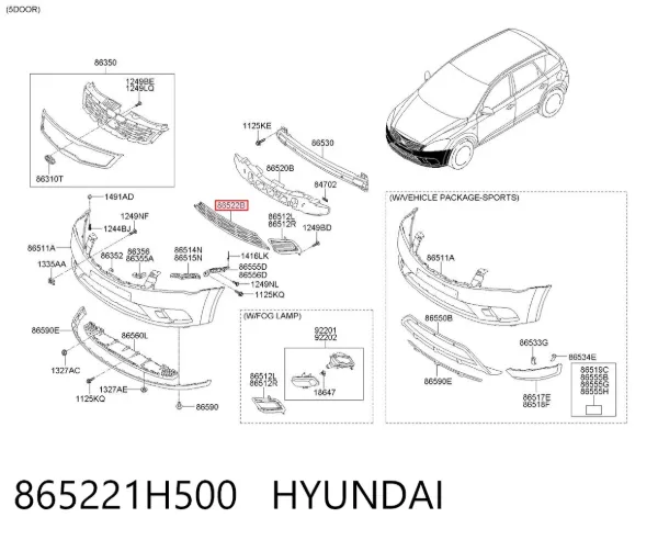 Решітка переднього бампера, центральна 865221H500 Hyundai/Kia