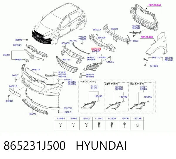 Заглушка/ решітка протитуманних фар бампера переднього, ліва 865231J500 Hyundai/Kia