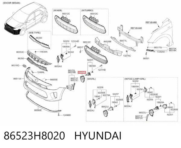 Заглушка/ решітка протитуманних фар бампера переднього, ліва 86523H8020 Hyundai/Kia