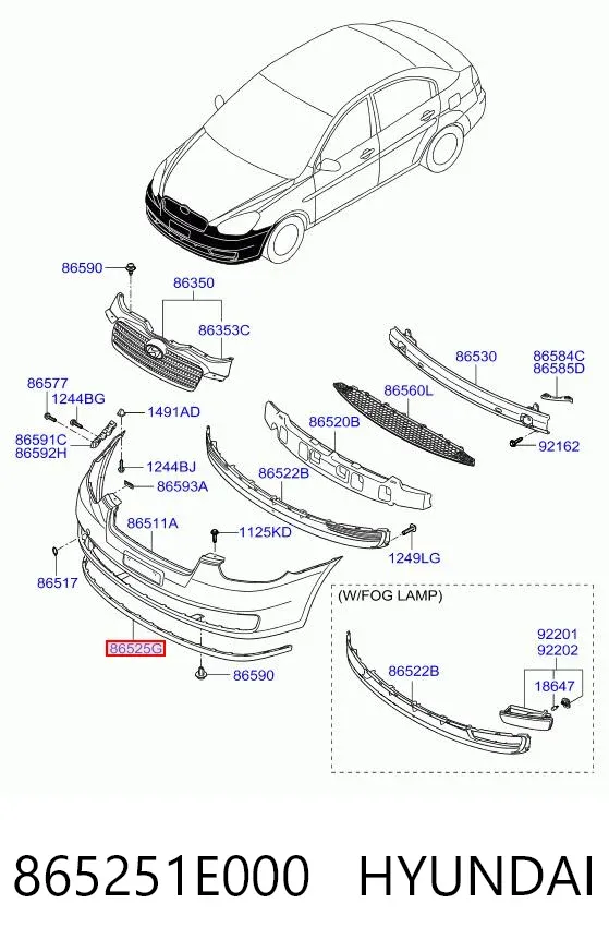 Спойлер переднього бампера 865251E000 Hyundai/Kia