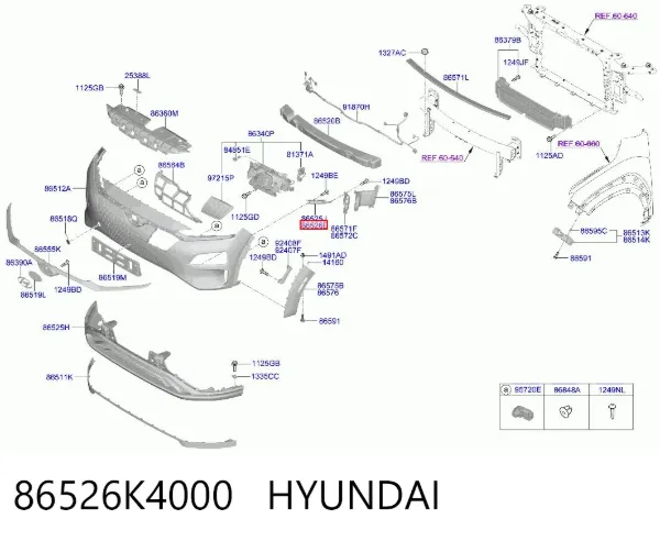 Кронштейн бампера переднього, зовнішній правий 86526K4000 Hyundai/Kia