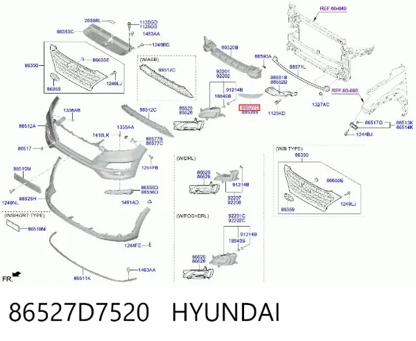 Обід (окантовка) фари протитуманної, лівої 86527D7520 Hyundai/Kia