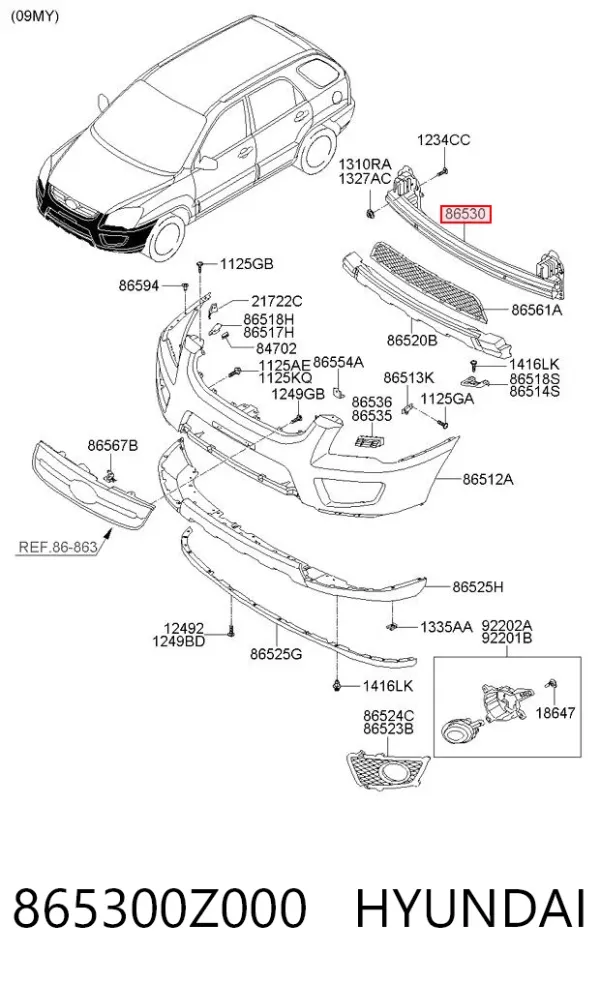 Підсилювач бампера переднього 865300Z000 Hyundai/Kia