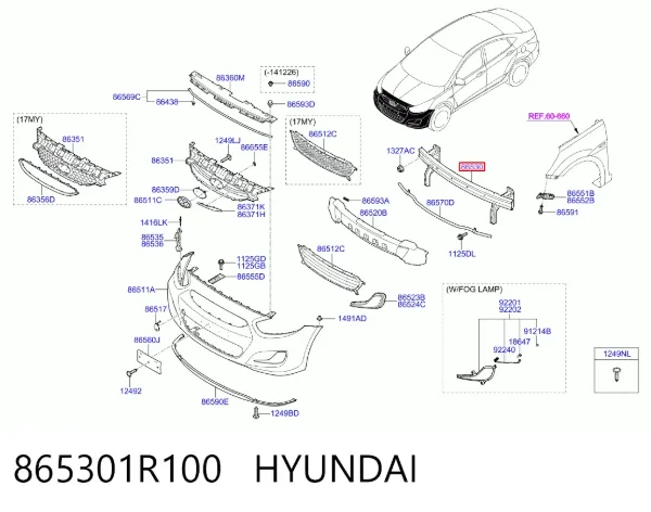 Підсилювач бампера переднього 865301R100 Hyundai/Kia