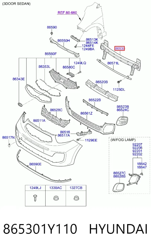 Підсилювач бампера переднього 865301Y110 Hyundai/Kia
