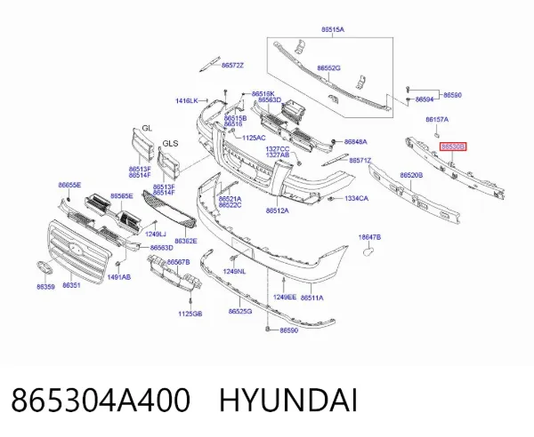 Підсилювач бампера переднього 865304A400 Hyundai/Kia