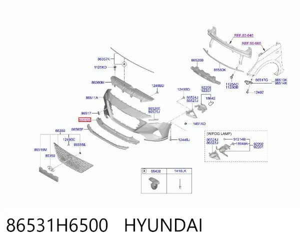 Решітка переднього бампера 86531H6500 Hyundai/Kia