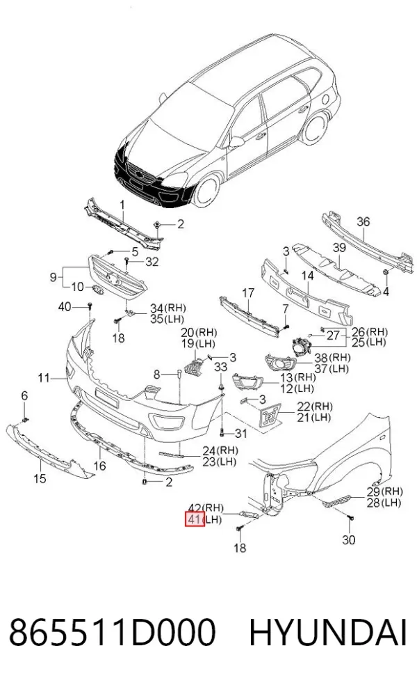 Кронштейн бампера переднього, лівий 865511D000 Hyundai/Kia
