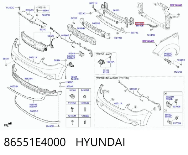 Кронштейн бампера переднього, лівий 86551E4000 Hyundai/Kia
