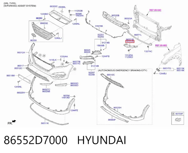Кронштейн бампера переднього, правий 86552D7000 Hyundai/Kia