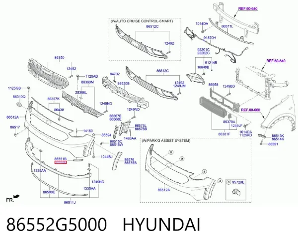 Кронштейн бампера переднього, правий 86552G5000 Hyundai/Kia