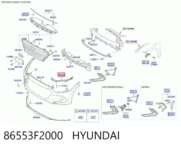 Кронштейн бампера переднього, лівий 86553F2000 Hyundai/Kia