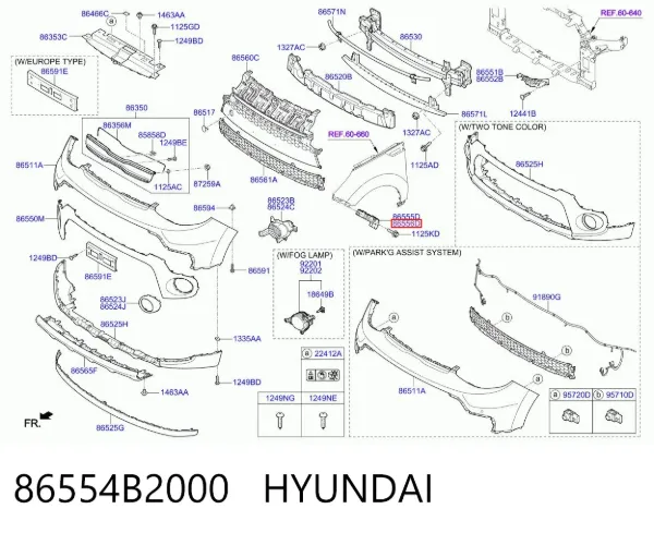 Кронштейн кріплення крила переднього правого, передній 86554B2000 Hyundai/Kia